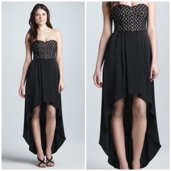 BCBG MAXAZRIA Tess Black Nude Midi High Low Hem Strapless Corset Top Size 12 - Picture 2 of 16